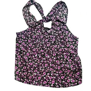 NEW | Zara Floral Halter Top Blouse | Black & Purple | Women’s Size M